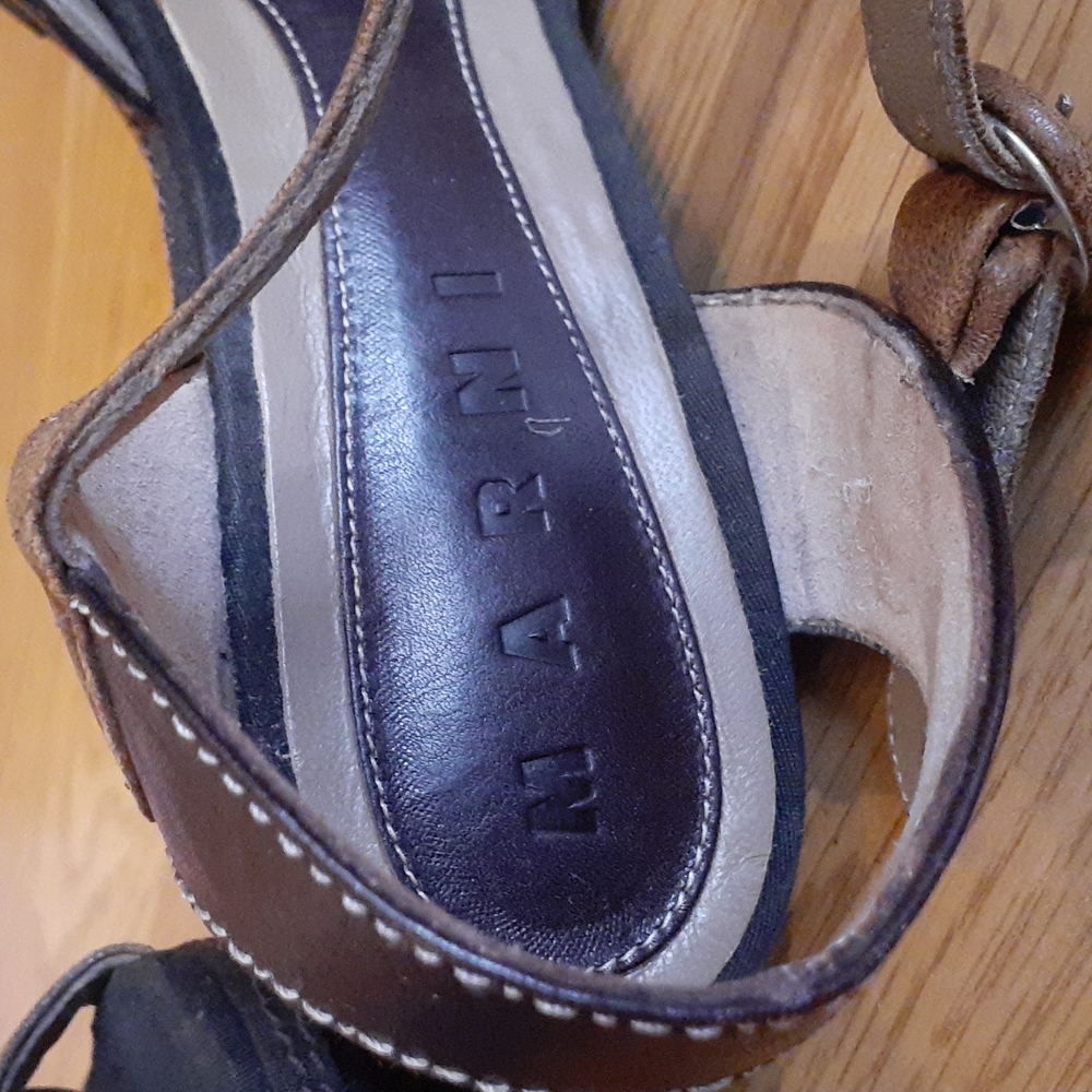 MARNI Brown Leather Platform Wedges Sandals Sz 37/7 - Picture 7 of 13